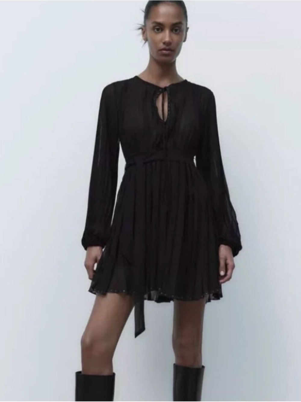 Zara Womens Pleated Mini Dress with Belt Size S